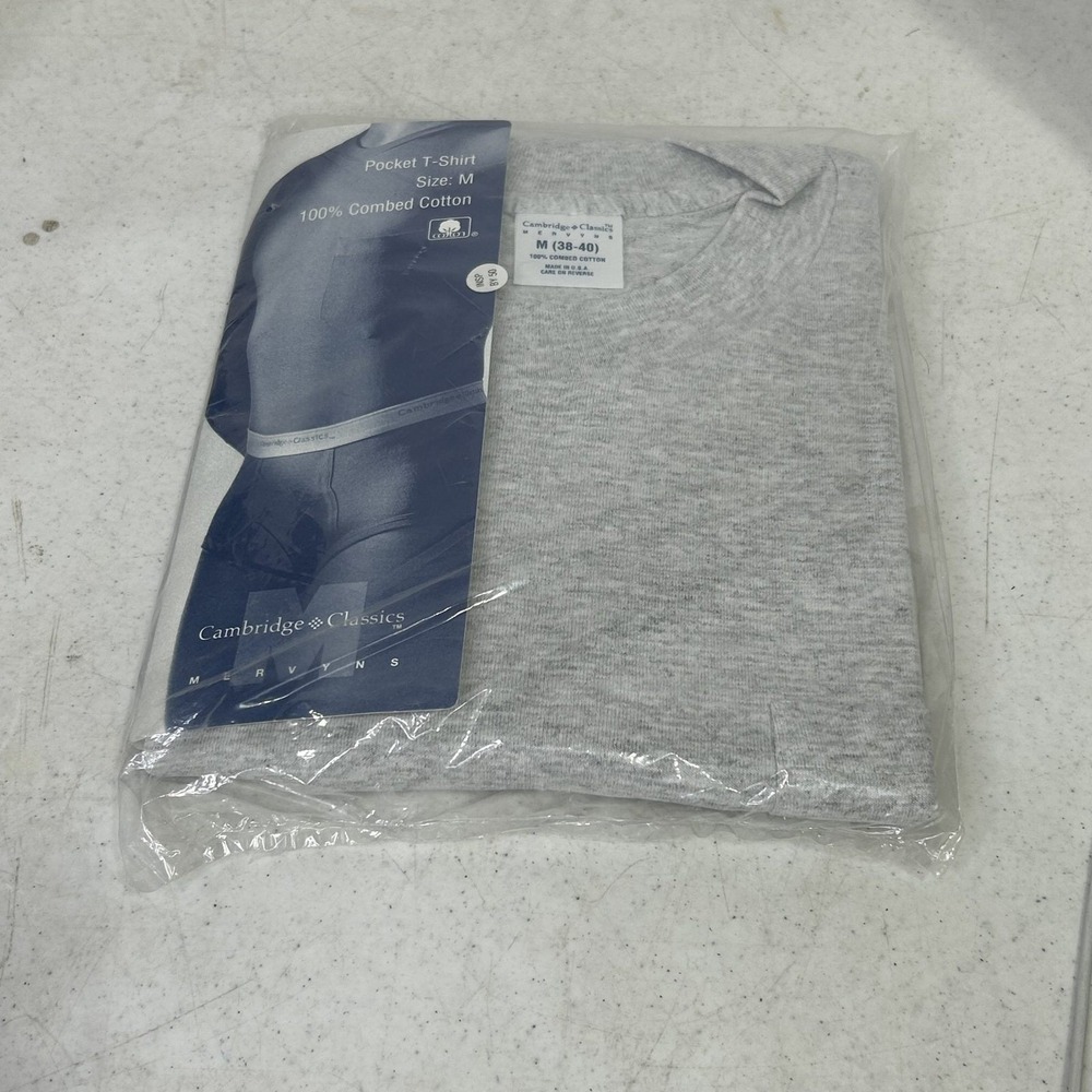 Vintage Cambridge Classics Mervyns Pocket T-Shirt Ash Gray Cotton Made in USA M
